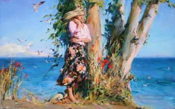 Women Painting - Pretty Girl seagulls MIG 59 Impressionist